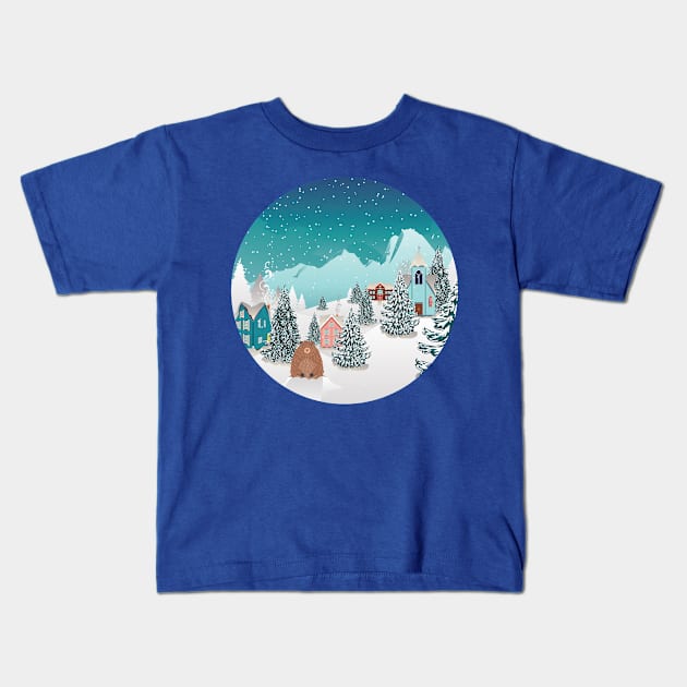 Cute groundhog and winter landscape Kids T-Shirt by AnnArtshock